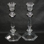 Pair of Six Sided Glass Candlesticks