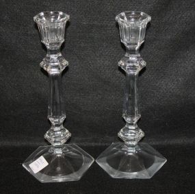 Pair of Six Sided Glass Candlesticks