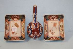 Two Imari Square Dishes along with Small Vase
