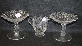Three Pieces of Etched Rose Elegant Glass