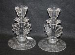 Pair of Elegant Glass Etched Rose Candlesticks