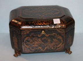 Black Lacquer Tea Box with Gold Decoration in Oriental Motif