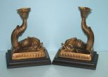 Pair of Made in India Gold Dolphin Candlesticks