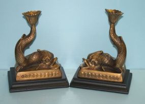 Pair of Made in India Gold Dolphin Candlesticks