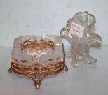Glass Fleur de Lis and a Glass Ashtray in Ornate Brass Frame