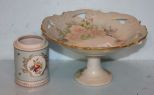 Reproduction Hand Painted Compote and a Parisinne Porcelain Jar
