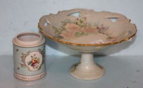 Reproduction Hand Painted Compote and a Parisinne Porcelain Jar