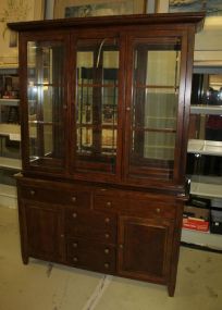 Contemporary Two Part Lighted Display/Serving Cabinet
