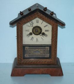Small Wood Mantel Clock with Painted Glass Door