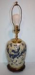 Contemporary Porcelain Ginger Jar Shaped Lamps with Oriental Blue Motif