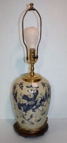 Contemporary Porcelain Ginger Jar Shaped Lamps with Oriental Blue Motif