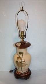 Contemporary Hand Painted Porcelain Lamp in Oriental Motif
