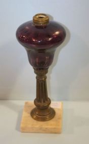 19th Century Marble Base, Amethyst Glass Oil Lamp