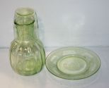 Green Depression Water Set and Green Depression Small Plate