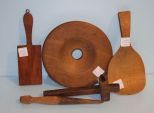 Group of Vintage Wooden Tools and Butter Churn Lid