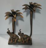 Elephant Statue with Palm Tree Candleholders