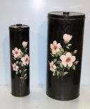 Two Black Hand Painted Tin Canisters