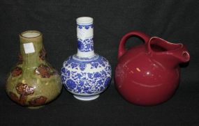 Hall Pottery Pitcher, Pottery Vase and a China Blue and White Vase