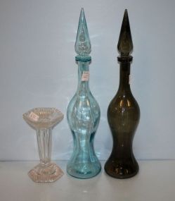 Two Vintage Bottles and a Glass Candlestick