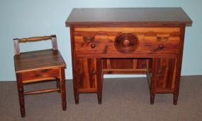 Vintage Brown Marble Top Desk along with a Vintage Cedar Stool