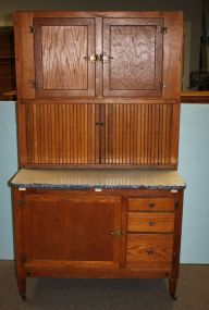 Oak Hoosier Cabinet with Enamel Top