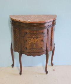 French Inlaid rose Colored Marble Top Three Drawer Stand