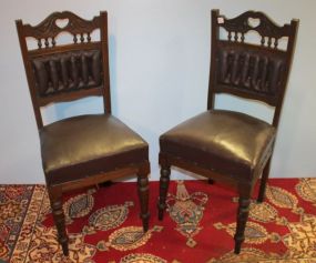 Pair of Leather Seat and Back Eastlake Parlor Chairs