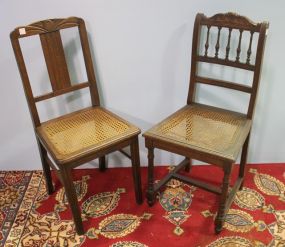Oak Cane Seat Chair and an Oak Spindle Back Cane Seat Chair