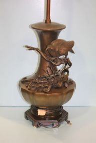 Large Contemporary Bronze Lamp with a Bird on a Limb