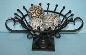 Iron Basket with Four Porcelain Balls