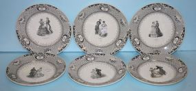 Set of Six Black and White French Transferware Bowls