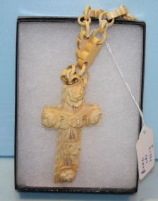 Bone or Ivory Floral Cross and Chain