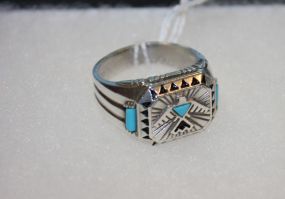 Sterling Men's Ring with Phoenix and Turquoise