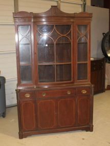 Mahogany String Inlaid Curved Glass Breakfront with Cookie Corners