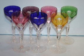 Set of Seven Multi-color Glass Wine Glasses