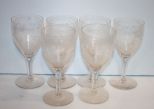 Set of Six Vintage Etched Glasses