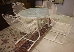 Iron Patio Table with Glass Top and Four Arm Chairs