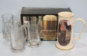 Eight Glass Mugs and a Porcelain Mug