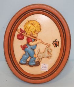 Ceramic Plaque of Boy, Dog and Butterfly