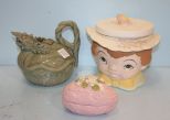 Ceramic Cookie Jar, Oval Egg and a Pottery Dragon Tea Pot