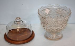 Press Glass Bowl along with a Covered Cheese Dish