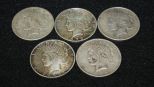 Five Liberty Silver Dollars