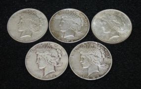 Five Liberty Silver Dollars