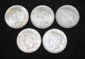 Five Liberty Silver Dollars