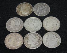 Eight Morgan Silver Dollars 1896, 1900, 1901, (5) 1921