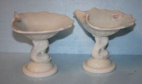 Two Milk Glass Dolphin Stem Compotes