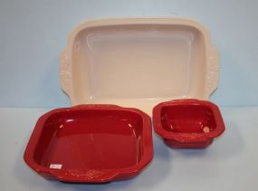 Three Painted Pottery Casserole Dishes