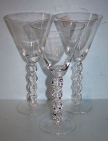 Three Hand Blown Wine/Cocktail Circled Stems; 9 7/8