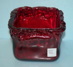 Square Red Blown Glass Candleholder