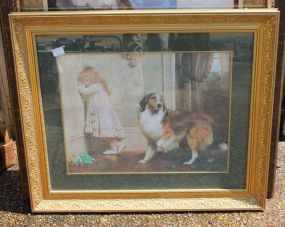Gold Framed Print of Girl and Dog